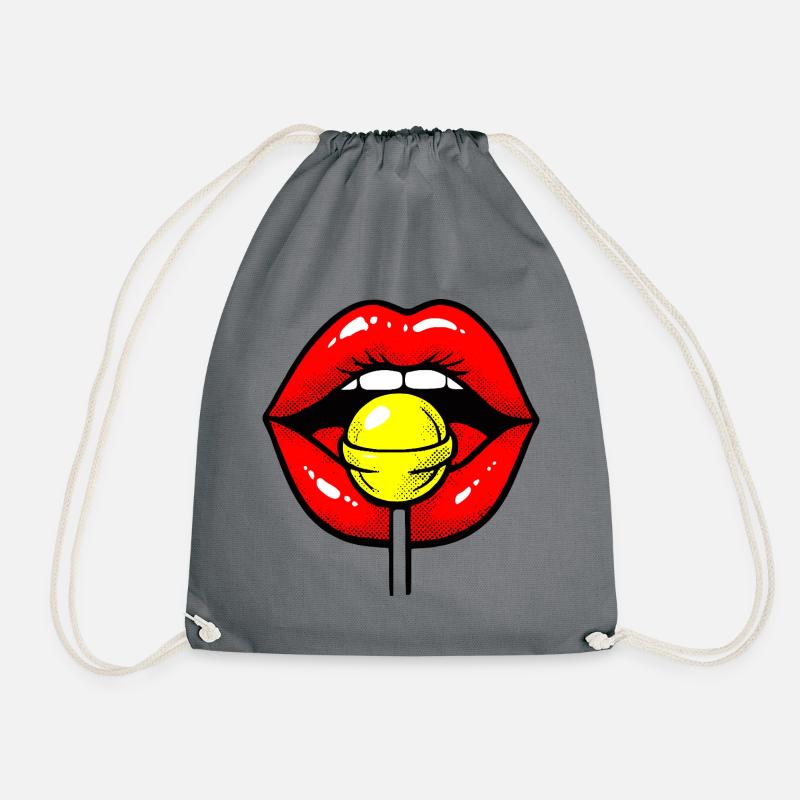 Lollipop Lips - Drawstring Bag - grey