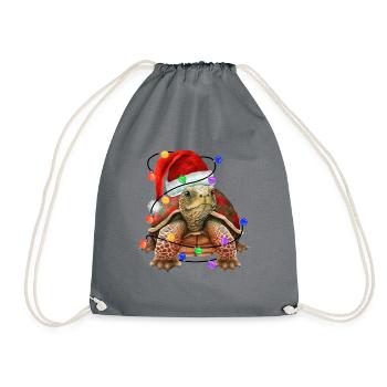 Turtle with Christmas hat and lights - Drawstring Bag - grey - Front
