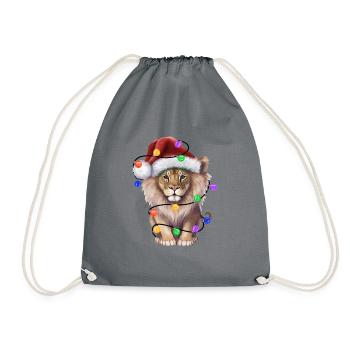 Lion with Christmas hat and lights - Drawstring Bag - grey - Front