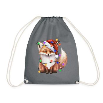 Fuchs mit Weihnachtmütze und Lichter - Turnbeutel - Grau - Vorne