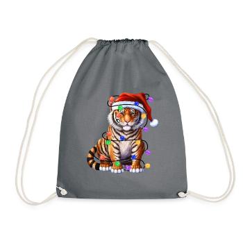Tiger with Christmas hat and lights - Drawstring Bag - grey - Front