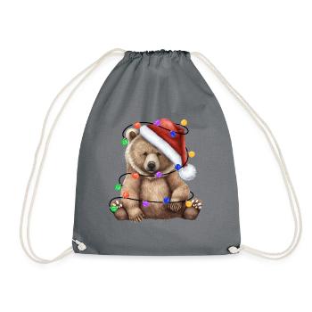 Bear with Christmas hat and lights - Drawstring Bag - grey - Front