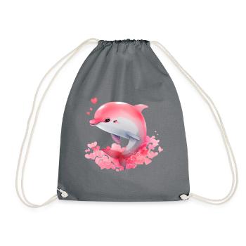 Delfin Valentinstag Geschenk - Turnbeutel - Grau - Vorne