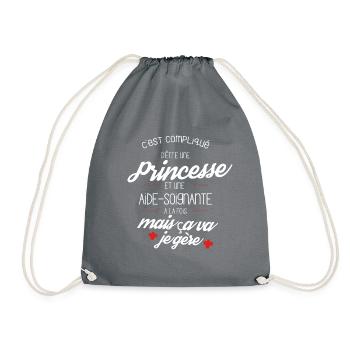 T-shirt Princesse Aide Soignante - cadeau drôle - Sac de sport léger - gris - Devant