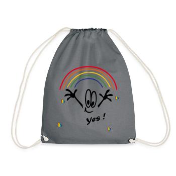 yes, rainbow colors, rainbow - Drawstring Bag - grey - Front