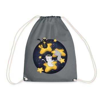 Kawaii Space Cats Sitting Stars Shirt - Drawstring Bag - grey - Front