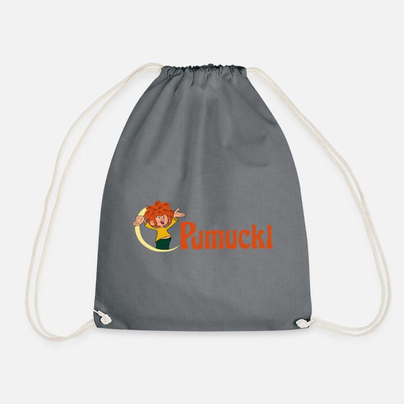 Pumuckl Mit Frecher Pose Und Logo Schriftzug - Turnbeutel - Grau
