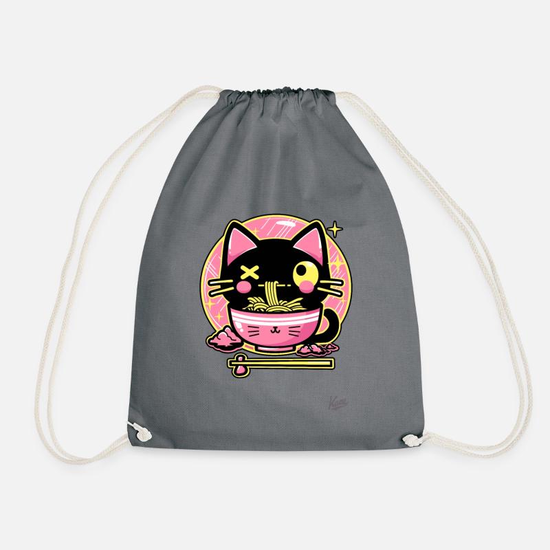 Super Funny Cute Crazy Ramen Cat - Drawstring Bag - grey