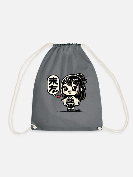 Süßes japanisches Chibi-Mädchen im Kimono - Turnbeutel - Grau