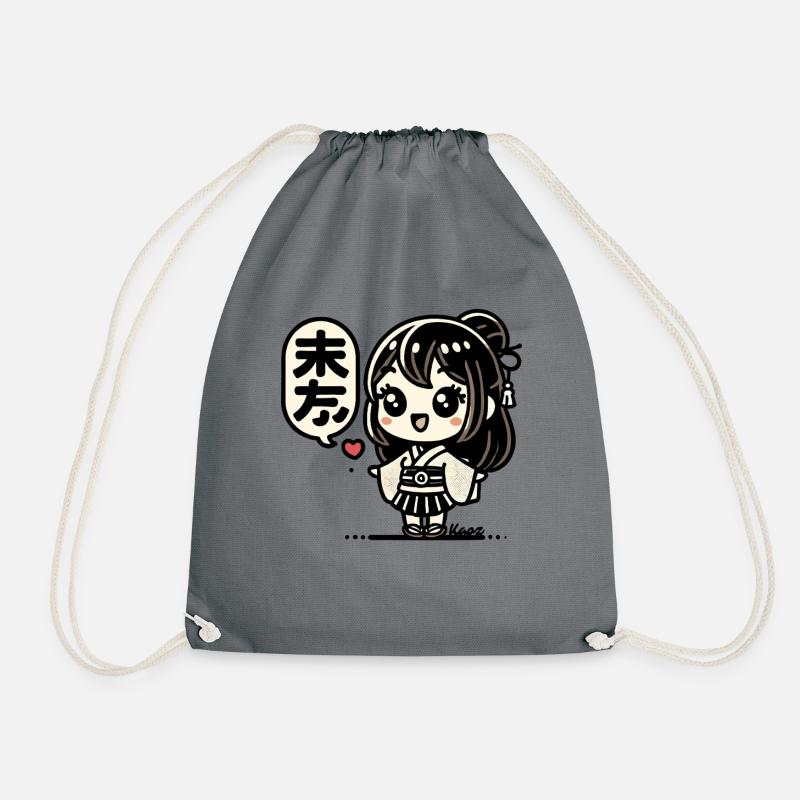 Süßes japanisches Chibi-Mädchen im Kimono - Turnbeutel - Grau