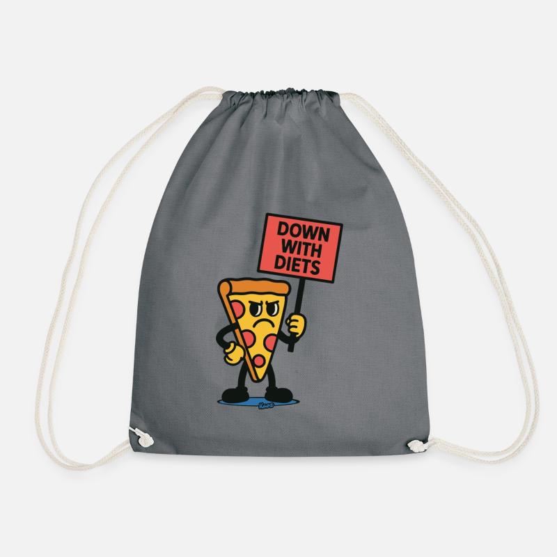 Pizza mit Schild „Nieder mit Diäten!“ - Turnbeutel - Grau