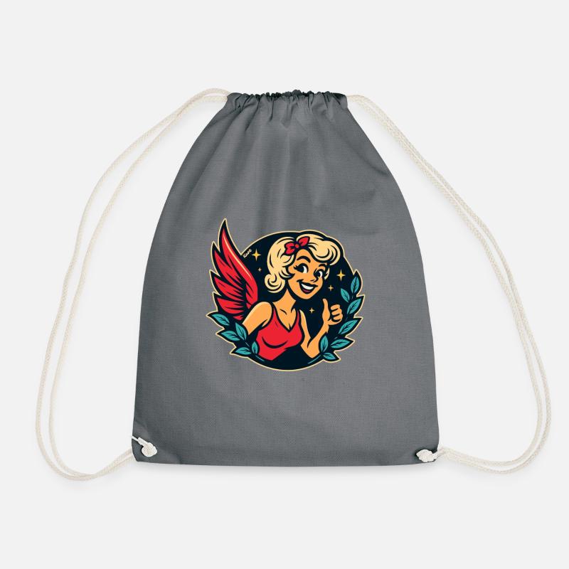 Retro Angels – Thumbs Up with Wings & Shine - Drawstring Bag - grey