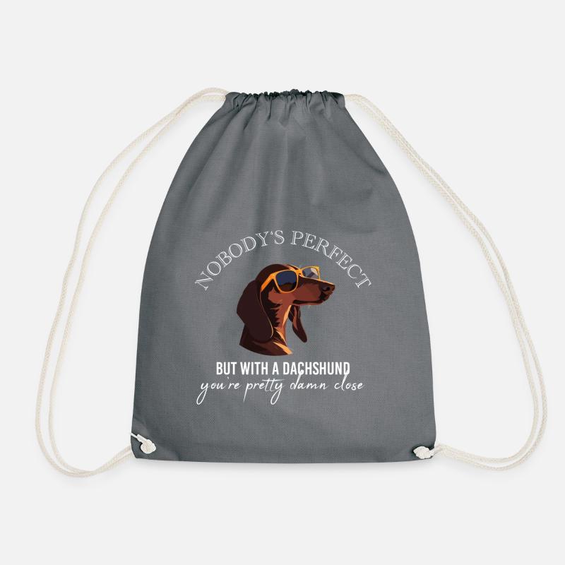 Nobodys perfect Dachshund Dackel Sausage Dog - Drawstring Bag - grey