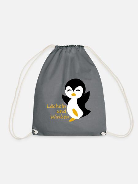 Pinguin Lächeln und Winken - Turnbeutel - Grau