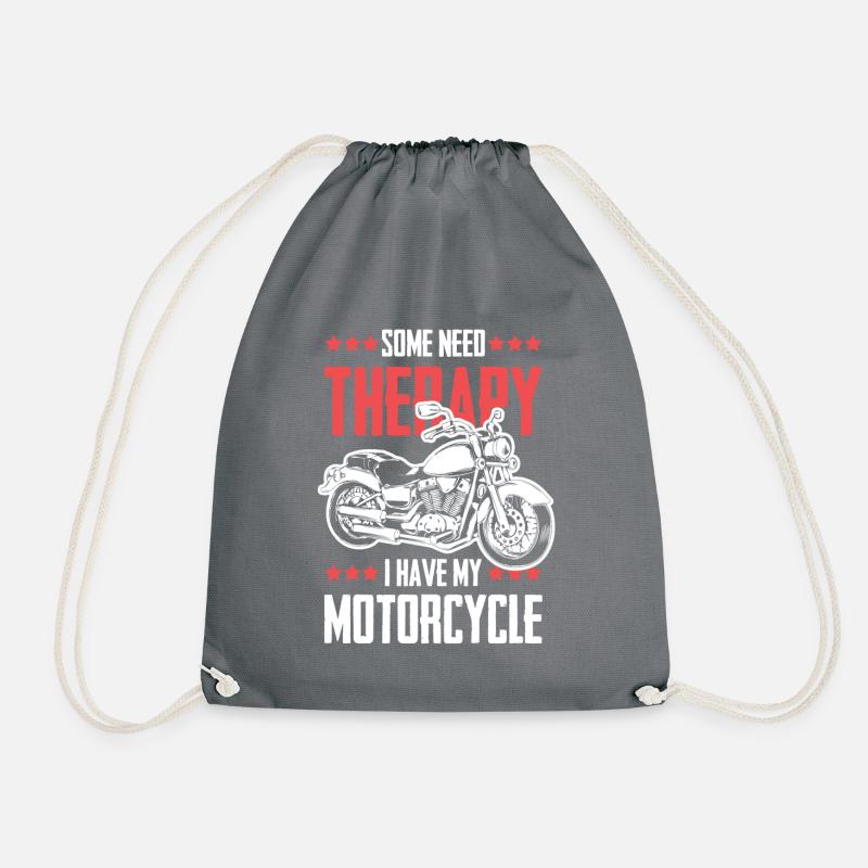 Motorcycle therapy funny saying - Drawstring Bag - grey