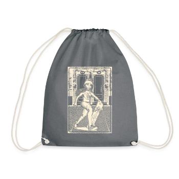 Girl with skateboard in front of brick masonry. - Drawstring Bag - grey - Front