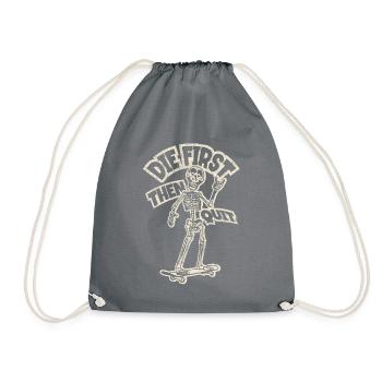 Anime Skeleton with Skateboard | Never give up! - Drawstring Bag - grey - Front