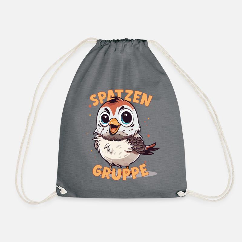 Cartoon Spatzengruppe Kindergarten Gruppentier - Turnbeutel - Grau