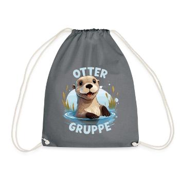 Comic Ottergruppe Kindergarten Gruppentier Otter - Turnbeutel - Grau - Vorne