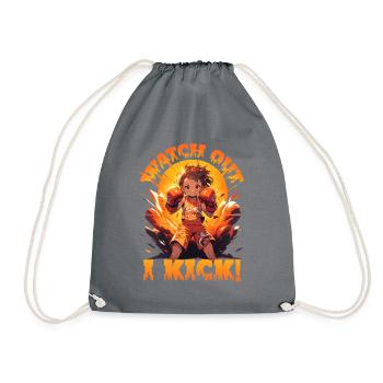 Watch out - I Kick!, Muay Thai Kickboxing Girl - Drawstring Bag - grey - Front