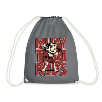 Muay Thai Kids, Mädchen - Kinder Thai Boxen - Turnbeutel - Grau - Vorne