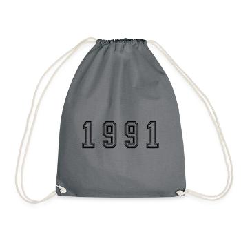1991 Jahr Zahl - Turnbeutel - Grau - Vorne