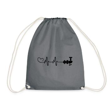 Fishing reel heartbeat - Drawstring Bag - grey - Front