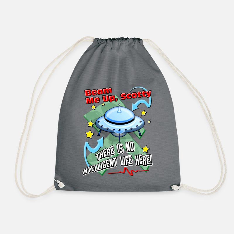 scotty beam me up - alien ufo spaceship sci-fi - Drawstring Bag - grey
