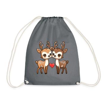 Deer Comic Couple Love - Drawstring Bag - grey - Front