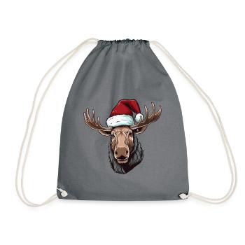 Moose Head Christmas Portrait - Drawstring Bag - grey - Front