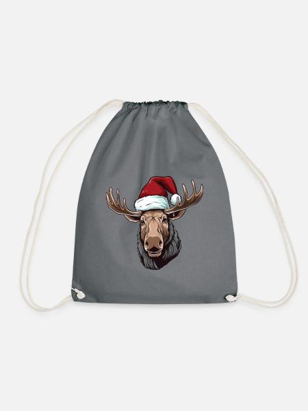 Elch Kopf Weihnachten Portät - Turnbeutel - Grau