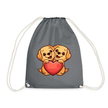 Golden Retriever Hunde Paar Verliebt Valentinstag - Turnbeutel - Grau - Vorne