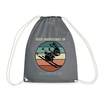 Ski Hase, Alter Hase, Retro, Winter Sport, Lustig - Turnbeutel - Grau - Vorne