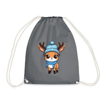 Deer Winter Comic - Drawstring Bag - grey - Front