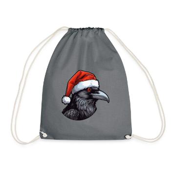Crow Head Raven Christmas Portrait - Drawstring Bag - grey - Front
