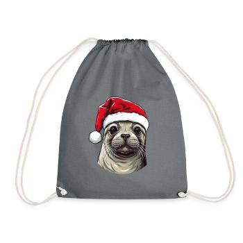 Robbe Seehund Weihnachten Portät - Turnbeutel - Grau - Vorne