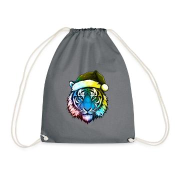 Tiger Kopf Weihnachten Portät Bunt - Turnbeutel - Grau - Vorne