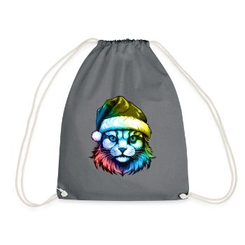 Cat Head Christmas Portrait Colorful - Drawstring Bag - grey - Front