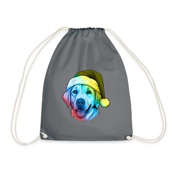 Labrador Hund Kopf Weihnachten Portät Bunt - Turnbeutel - Grau - Vorne