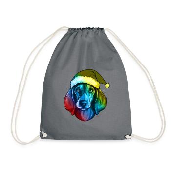 Dackel Hund Kopf Weihnachten Bunt - Turnbeutel - Grau - Vorne