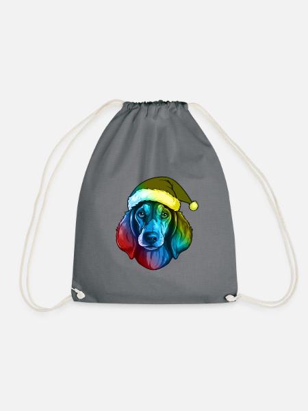 Dackel Hund Kopf Weihnachten Bunt - Turnbeutel - Grau