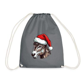 Donkey Christmas Animal Head - Drawstring Bag - grey - Front