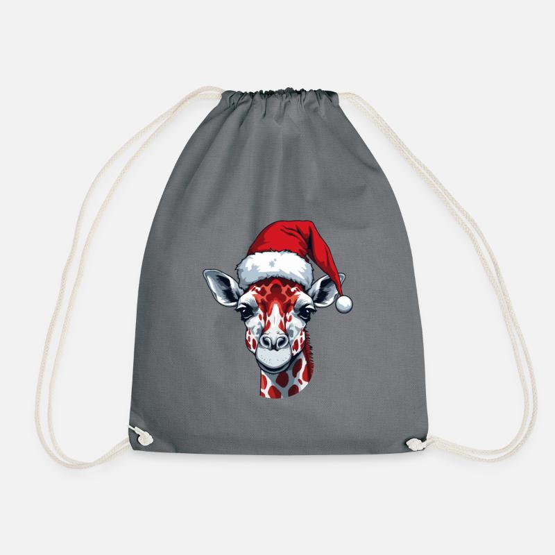 Giraffe Christmas Animal Head - Drawstring Bag - grey