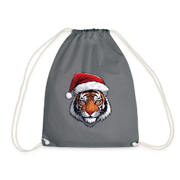 Tiger Kopf Weihnachten Portät - Turnbeutel - Grau - Vorne