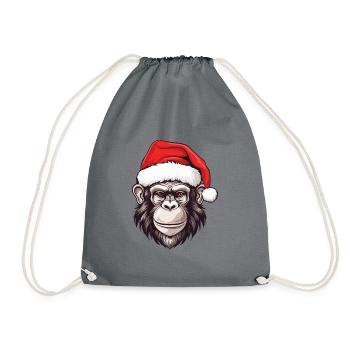 Monkey Head Christmas Portrait - Drawstring Bag - grey - Front