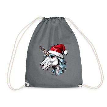 Unicorn Head Christmas Portrait - Drawstring Bag - grey - Front