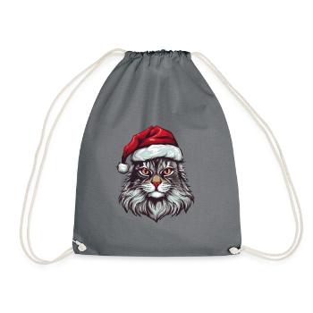 Cat Head Christmas Portrait - Drawstring Bag - grey - Front