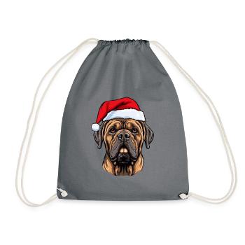 Mastiff Dog Head Christmas Portrait - Drawstring Bag - grey - Front