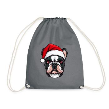 Französische Bulldogge Hund Kopf Weihnachten Portä - Turnbeutel - Grau - Vorne