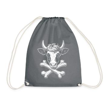 Kuh-Piratenshirt: Glückliches Totenkopfdesign - Turnbeutel - Grau - Vorne